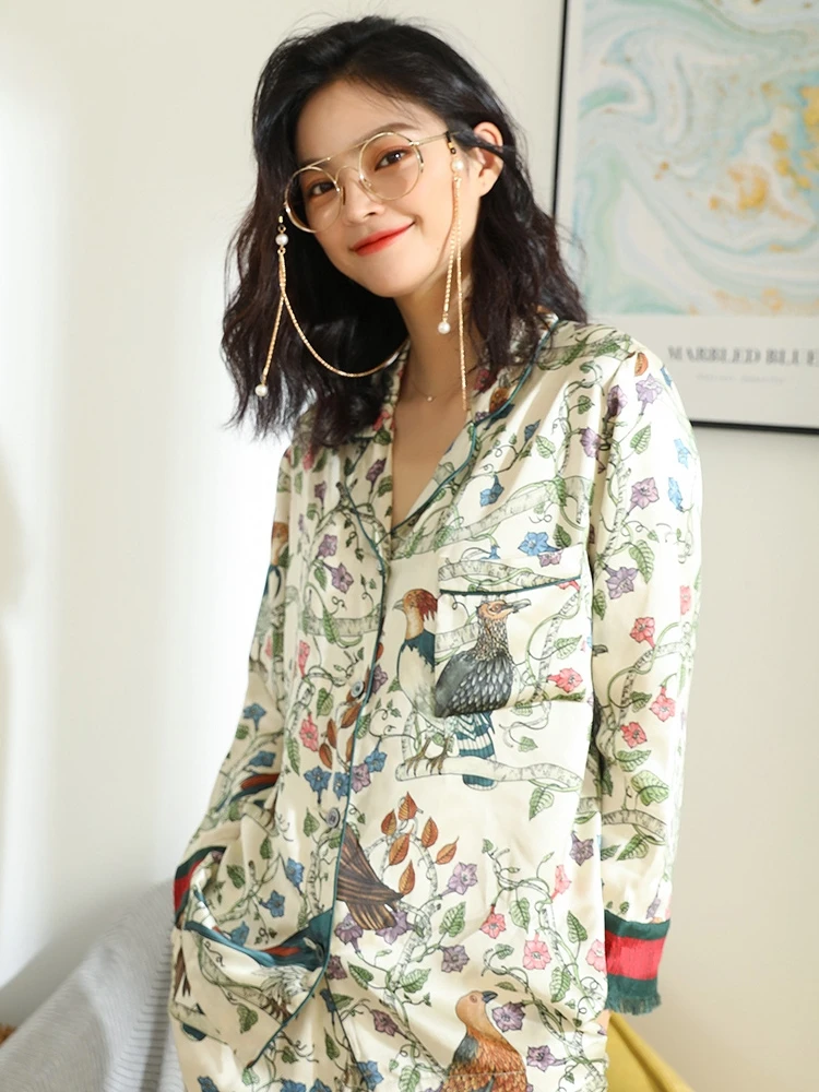 Повседневная атласная пижама модная женская одежда для сна с длинным рукавом