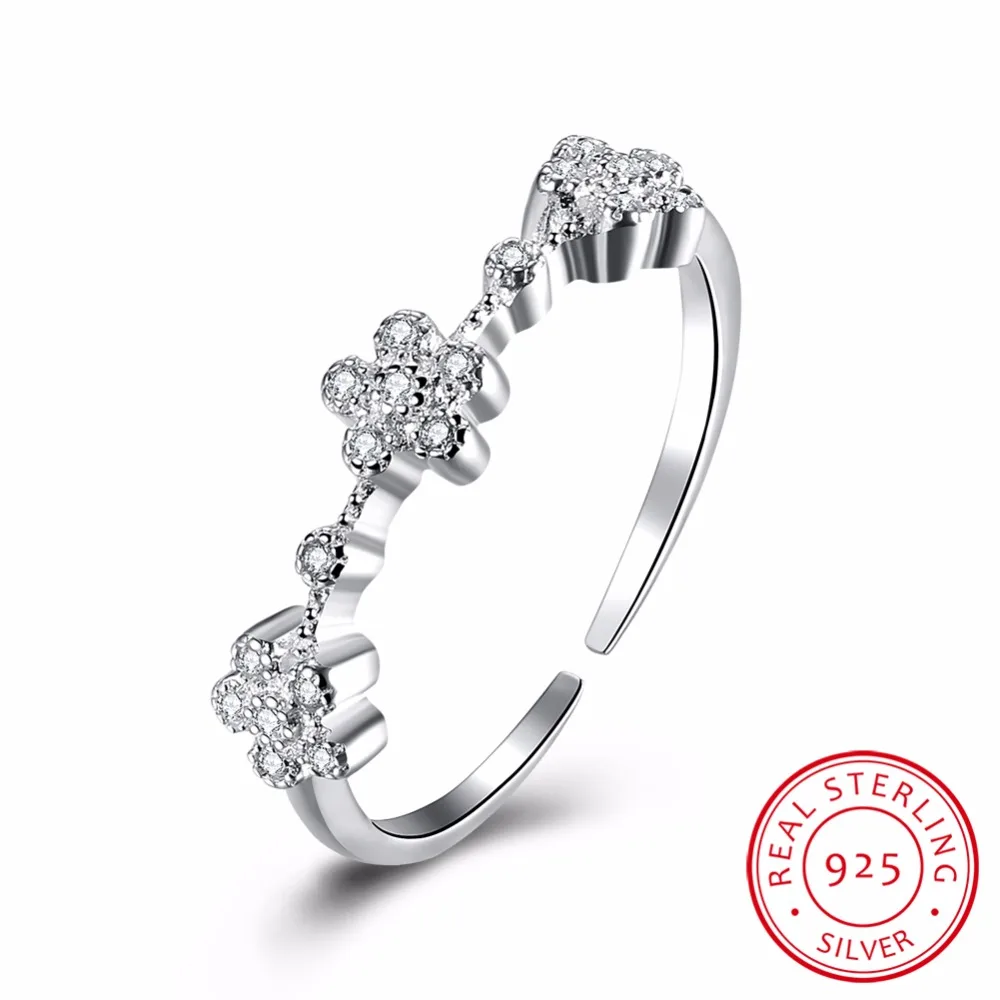 Натуральная 925 пробы Серебряные ювелирные изделия циркон три цветка Размеры