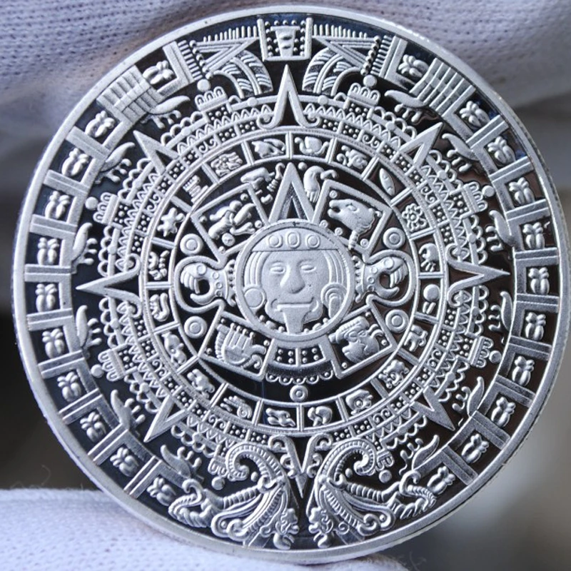 Серебряная монета пирамиды майя ацтекский календарь медаль с драконом