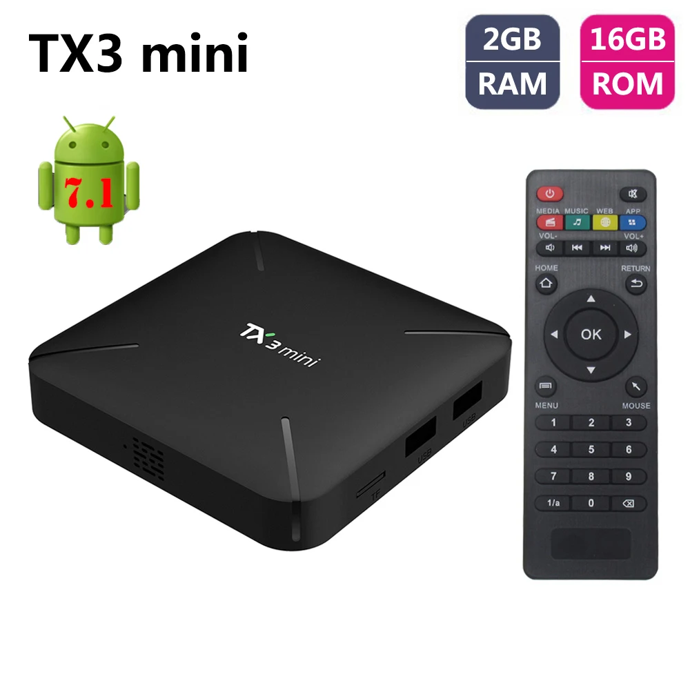 2018 Новинка TX3 Мини ТВ приставка Android 7 1 2 Гб ОЗУ 16 ПЗУ четырехъядерный медиаплеер