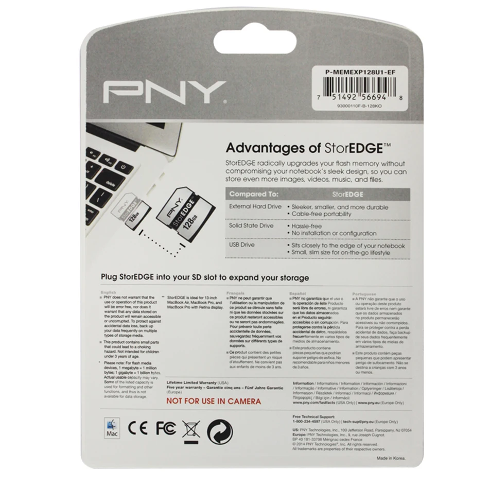 PNY StorEDGE SD card for Apple 64GB 128GB  90MB.S SDXC Storage Card for MacBook Air Mac Pro Retina monitors High Speed
