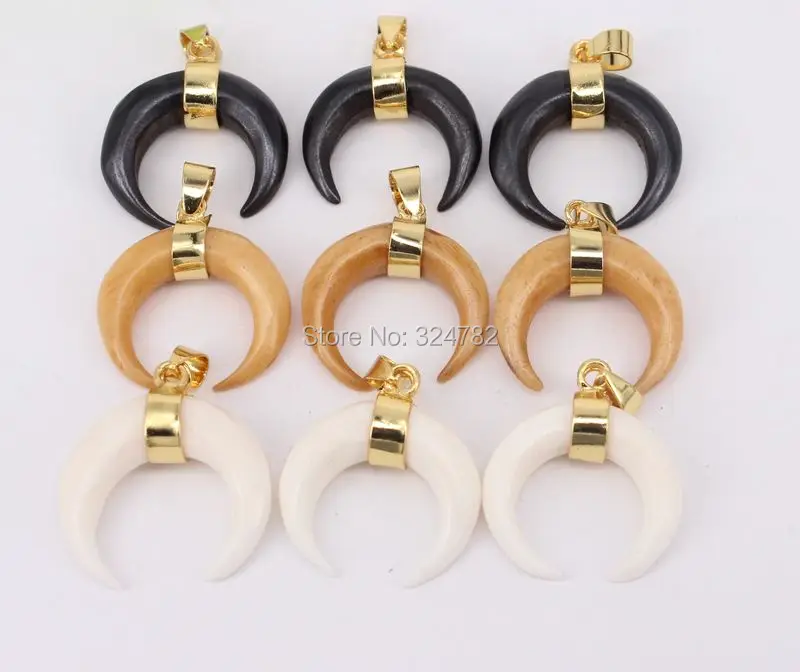 10 шт. Модный маленький размер из бычьей кости кулон с дизайном полумесяц золотым