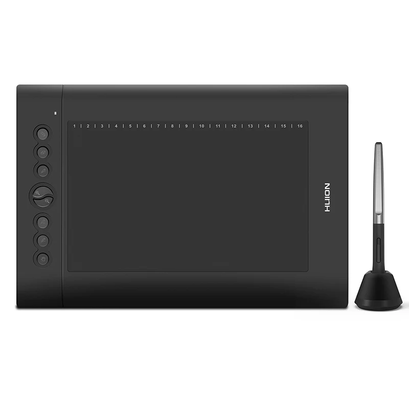 Цифровой планшет HUION H610 PRO V2 с графическим рисунком на 8192 уровней ± 60 ° функция наклона ручка без аккумулятора с 8 нажатыми 16 мягкими клавишами - Цвет: Black
