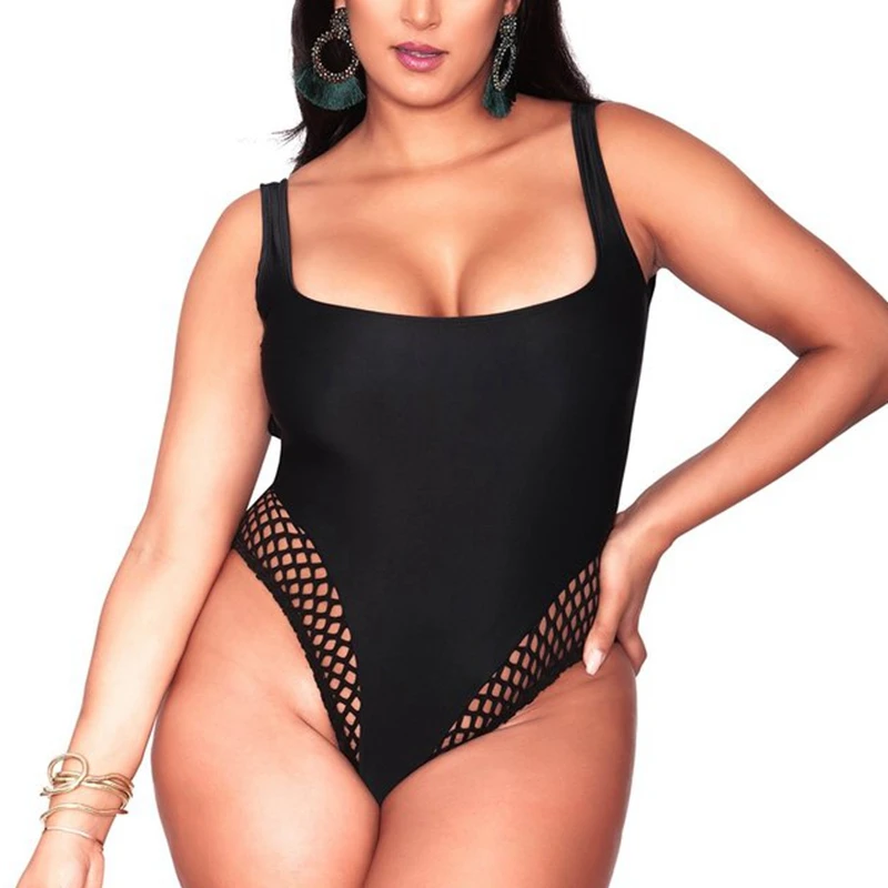 Слитный купальник большого размера черный сетчатый Монокини Купальники больших