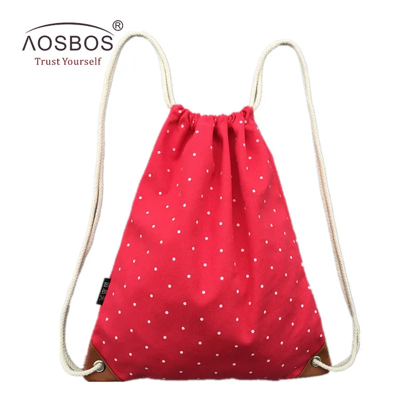 Red Aosbos холщовый рюкзак на шнурке, прочные спортивные сумки для женщин и мужчин, уличная сумка для фитнеса, тренажерного зала,, с принтом, сумка на шнурке для хранения - Цвет: Red