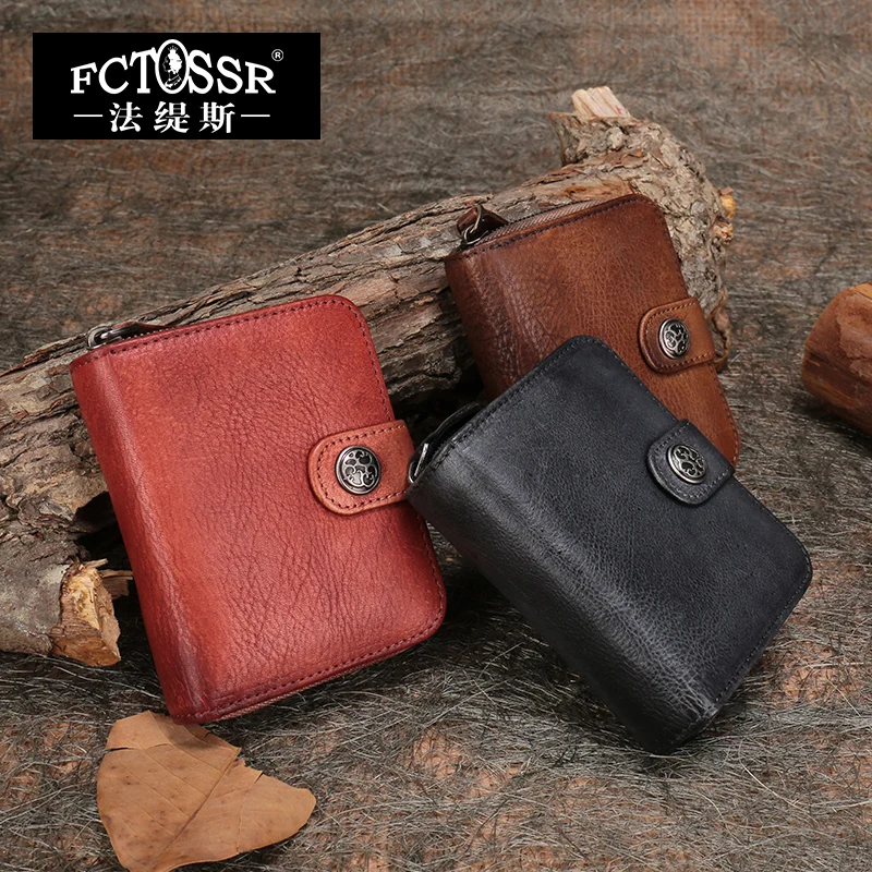 2019 Handmade Retro Women Small Wallet Genuine Leather Card Holder Organizer Coin Zipper Pocket with ID Window