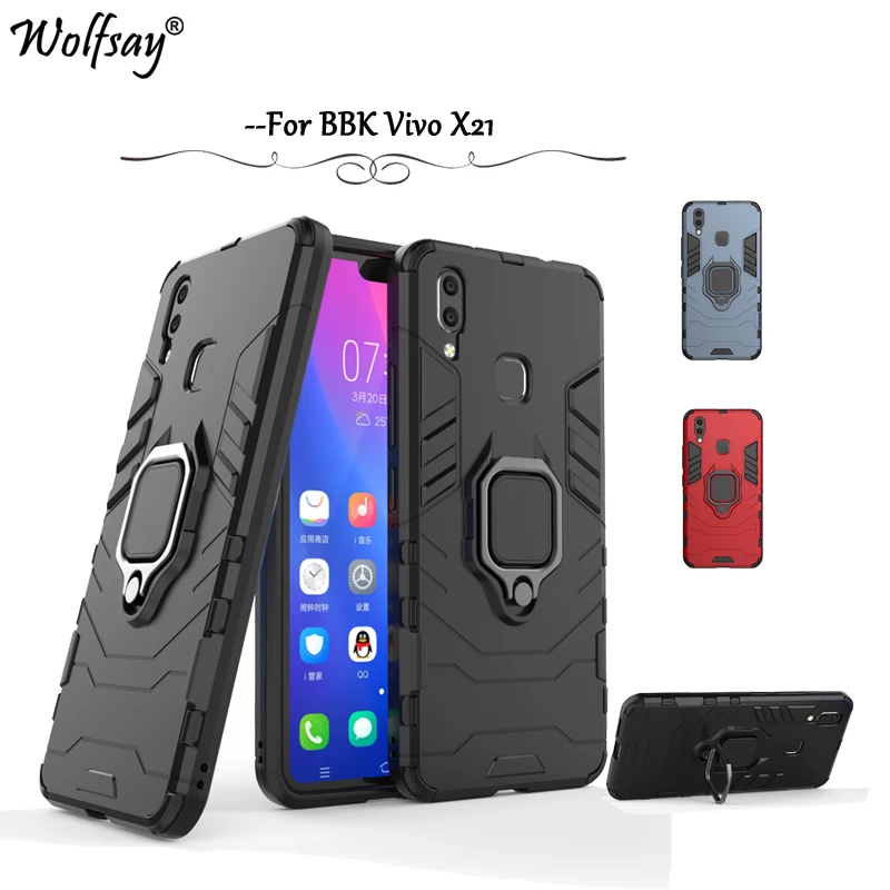 

Vivo X21 Case Cover Armor Metal Finger Ring Holder Case Magnetic Case For Vivo X21 Silicone Cover BBK Vivo X21 Back Fingerprint