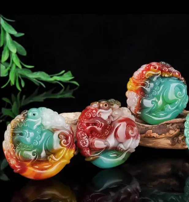 Китай натуральный красочный камень ручной резной кулон Pixiu для мужчин и женщин