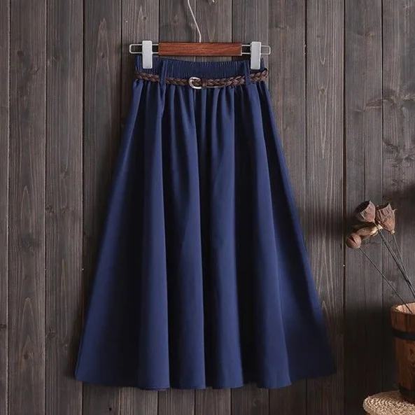 Летняя женская юбка с поясом 2019 модная Корейская плиссированная трапециевидная