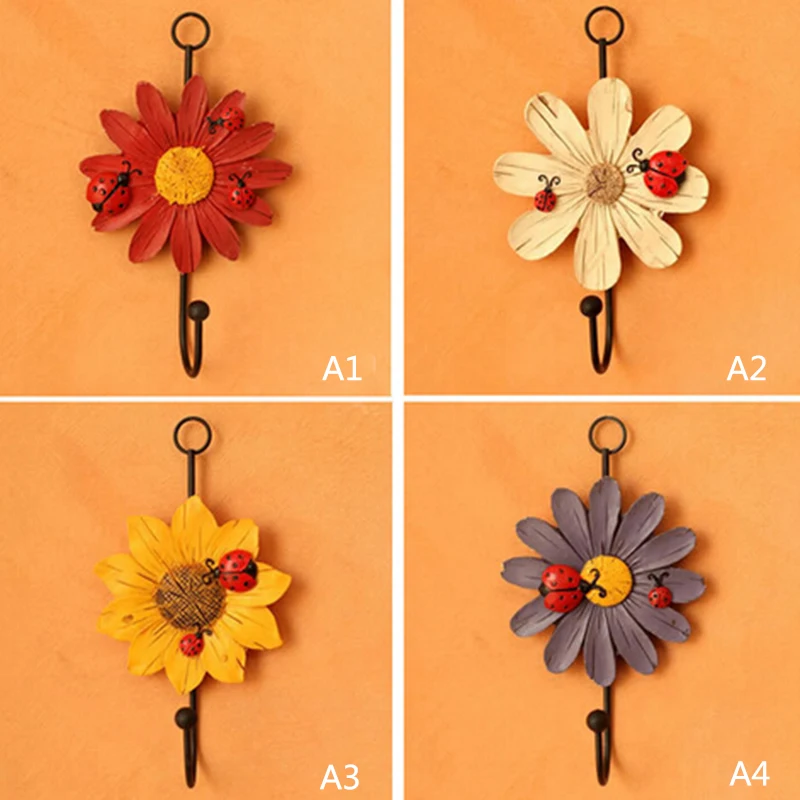 4PCS Resin Ladybug Flower Hook for Wall Door Mount Kitchen Bathroom Hanger For Clothes Coat Home Decor Storage | Дом и сад