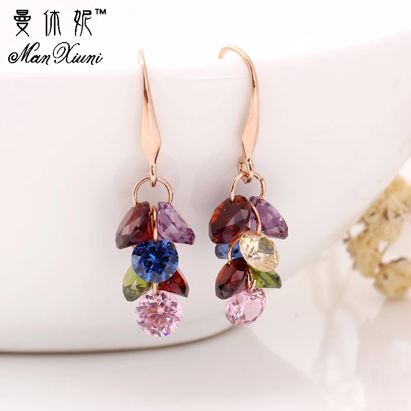 Женские серьги-капельки Manxiuni Разноцветные серьги золотого цвета с кристаллами