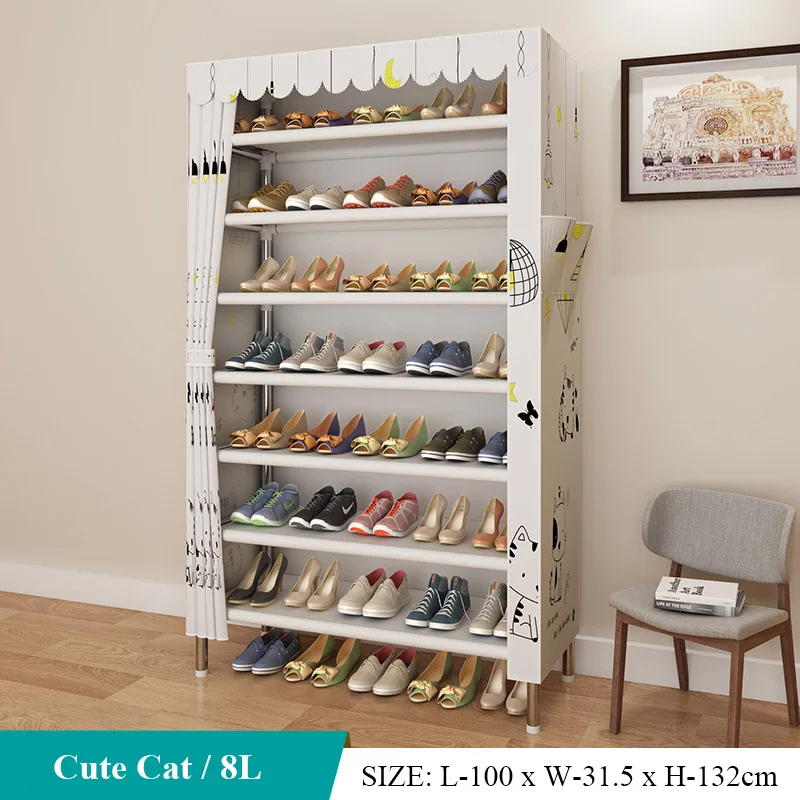 Cute Cat 8L Многослойная Простая Стойка для обуви, ткань Оксфорд, Болдинг, рама из нержавеющей стали, шкаф для хранения обуви, экономия пространства, органайзер для обуви, шкаф - Цвет: Cute Cat 8L