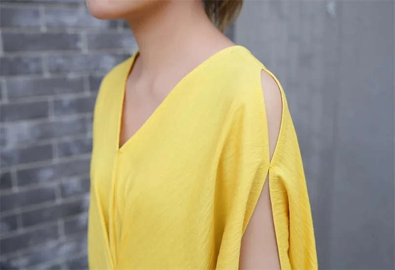 

CHICEVER Summer Casual Solid Dress For Women V Neck Hollow Out Off Shoulder Tank Loose Mid Calf Irregular The Dresses 2020 Tide