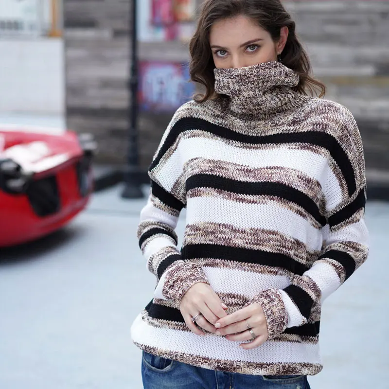 2019 осень шикарный полосатый Женский Повседневный лоскутный Зимний пуловер с
