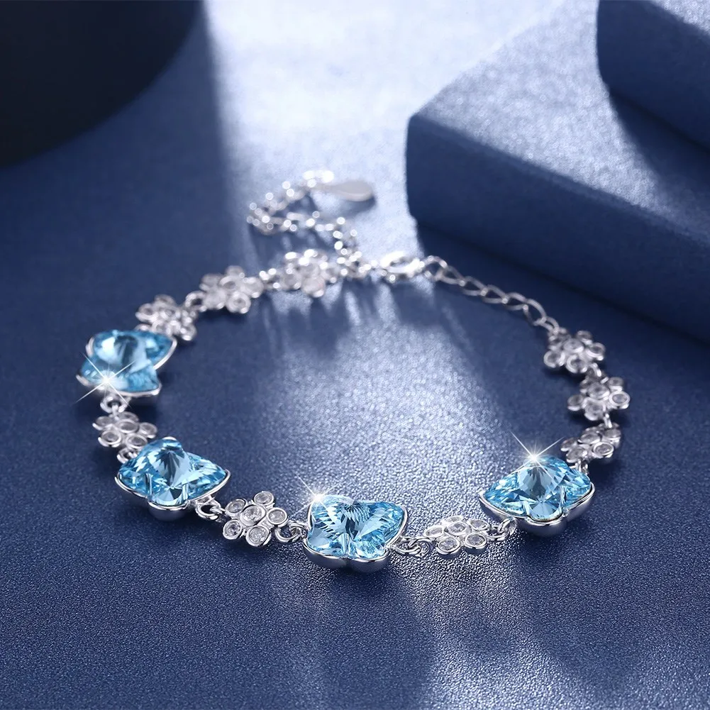 LEKANI кристаллами от Swarovski бабочка цветок циркон браслет для женщин S925 серебро два