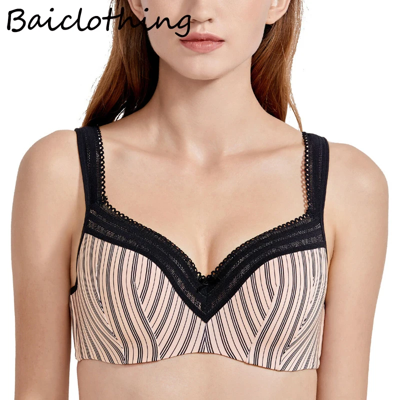 

BAICLOTHING Для женщин бесшовный бюстгальтер на косточках, на полную фигуру, слегка ОБИТАЯ полосатый балконет пуш-ап бюстгальтер, 34, 36, 38, 40, 42, 44 B C D DD E