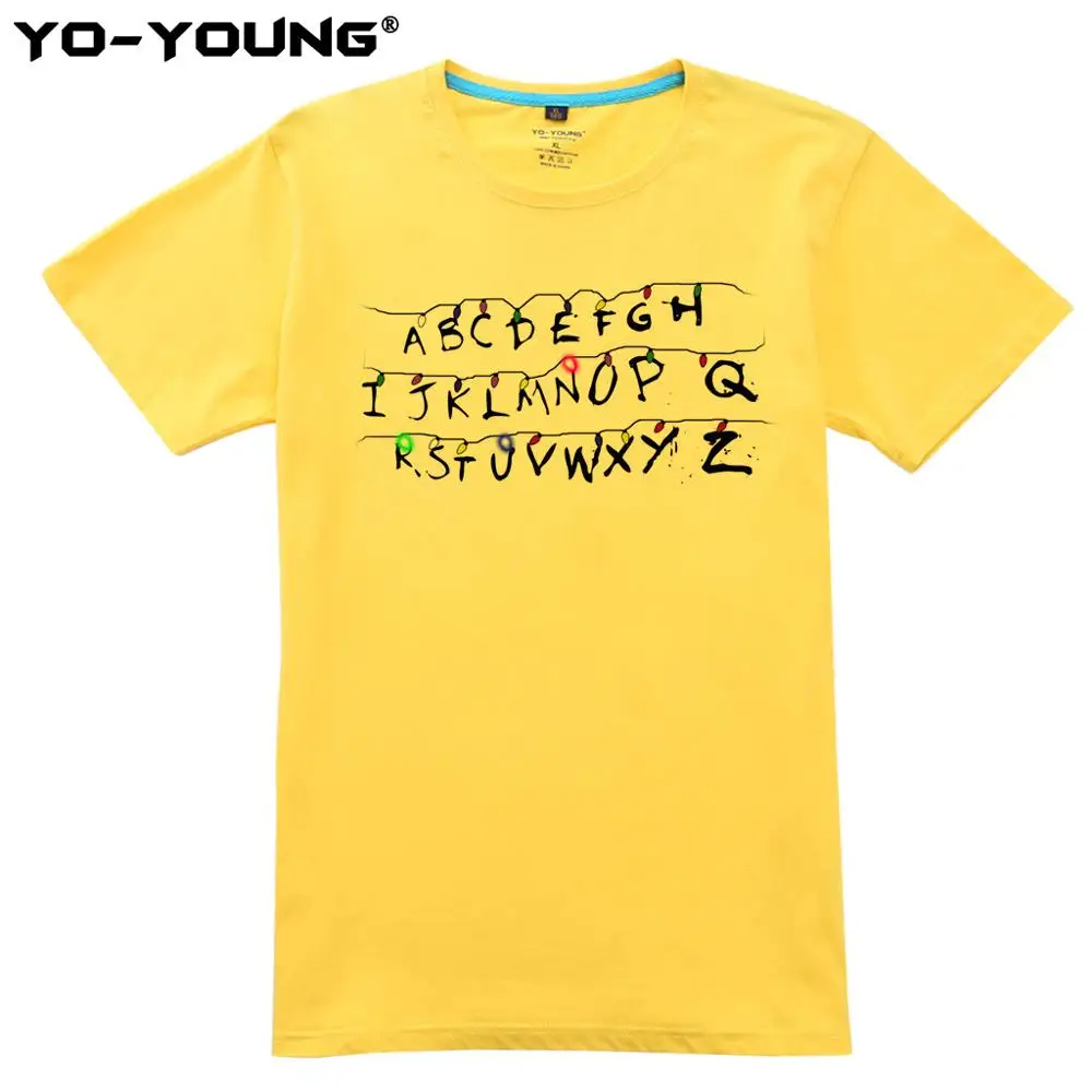Yo-Young Women T-Shirt Stranger Tings Letters Lights Digital Print 100% 180g Combed Cotton Casual Tee Tops Customized | Женская одежда