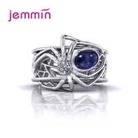 retro royal blue cubic zirconia spider animal ring for women 925 sterling silver big hollow cz wedding bands ring for party