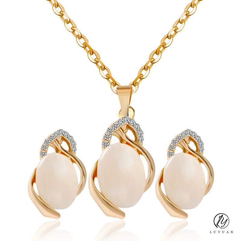 Симпатичные опал Цепочки и ожерелья подвеска Кристаллические серьги кольцо