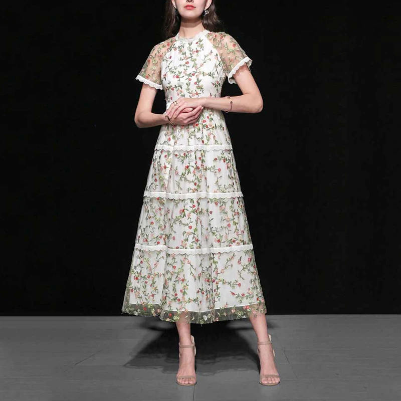 2019 подиумное модное летнее элегантное платье с вышивкой для женщин о образный