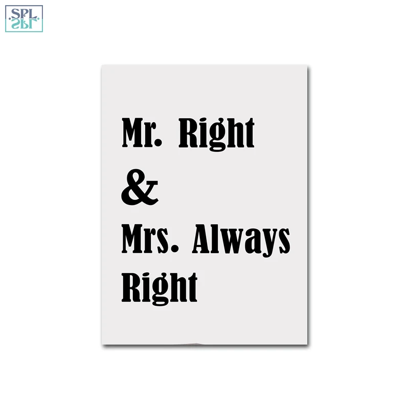 Mr. Right и Mrs. Always Love Quote Art Canvas Print картина абстрактная минималистическая черно белая