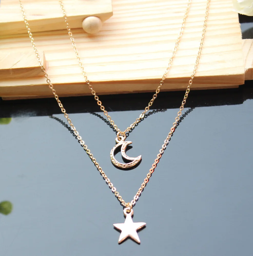 Многослойное изысканное ожерелье с Луной и звездой изящное многослойное золотое