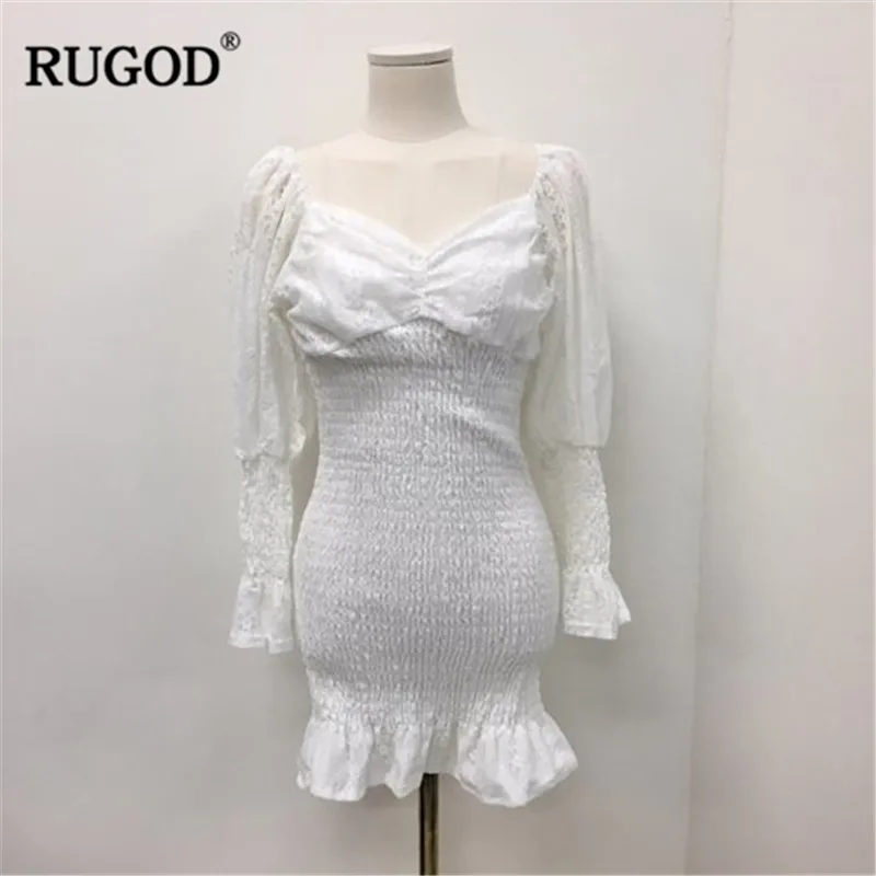 Женское облегающее платье RUGOD белое повседневное мини с длинным рукавом
