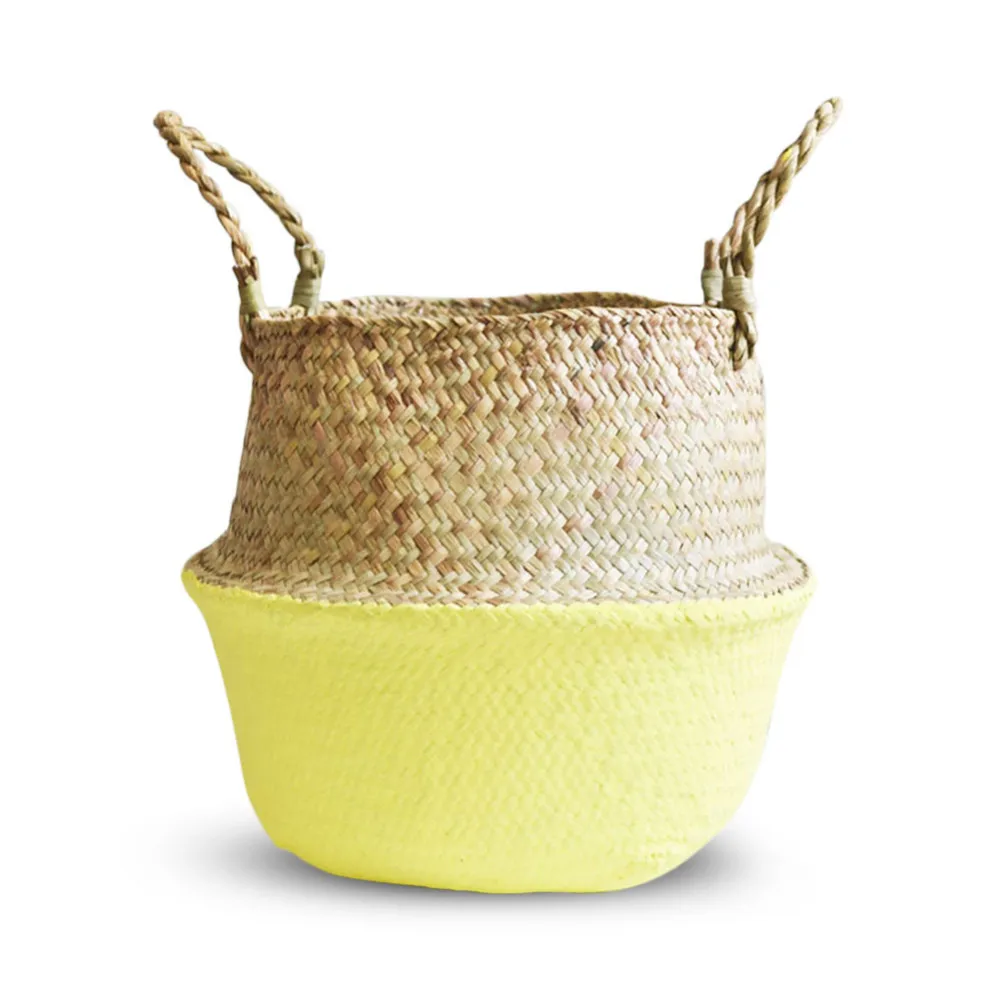 Storage Basket Rattan Straw Basket Wicker Seagrasss Folding Flower Pot Flower Vase Home Storage Basket Pot Planter Organization - Цвет: F
