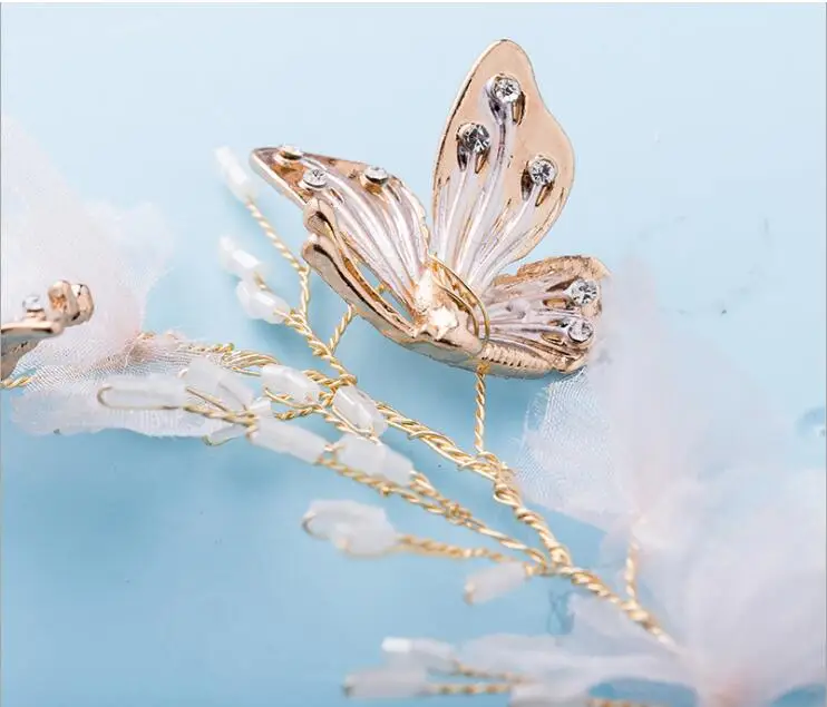 Красота роскошный кристалл свадебное украшение на голову золотой цвет Butterpuffy