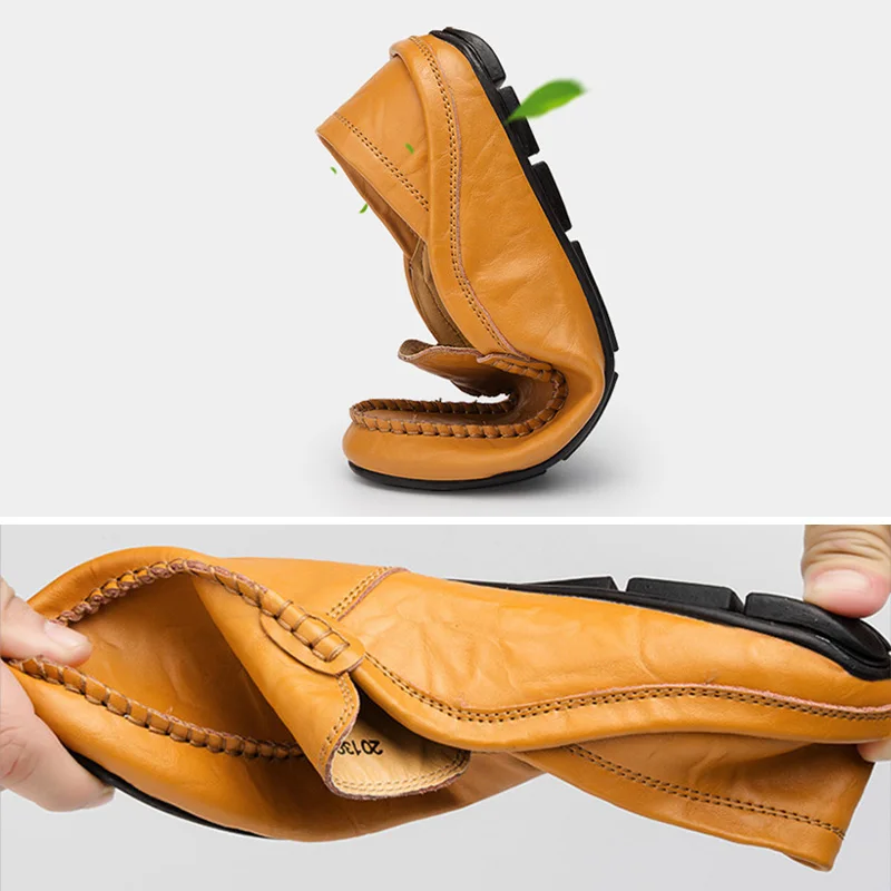 Туфли мужские из натуральной кожи Мокасины без застежки плоская подошва лоферы