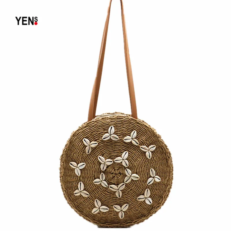 Новая плетёная ротанговая круглая сумочка Винтажная Ретро жемчужная оболочка