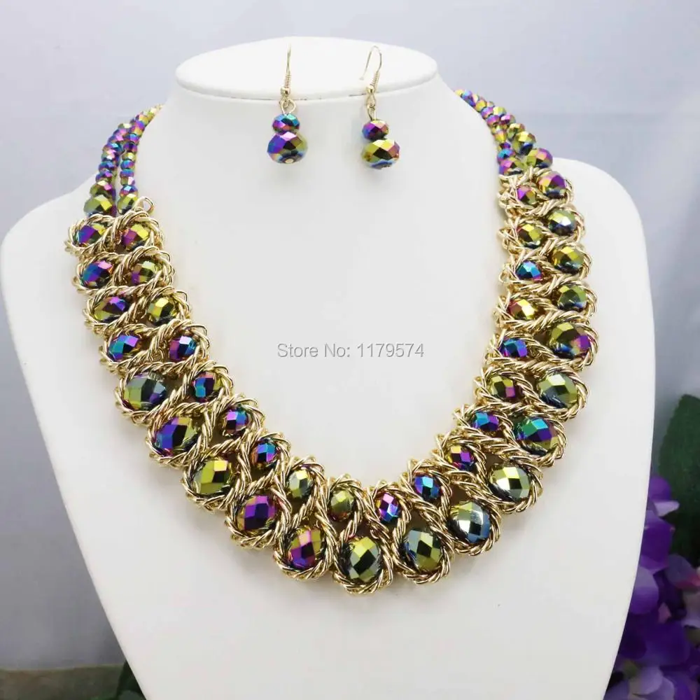 Комплект из колье и серёг с разноцветными кристаллами 18 дюймов | Украшения