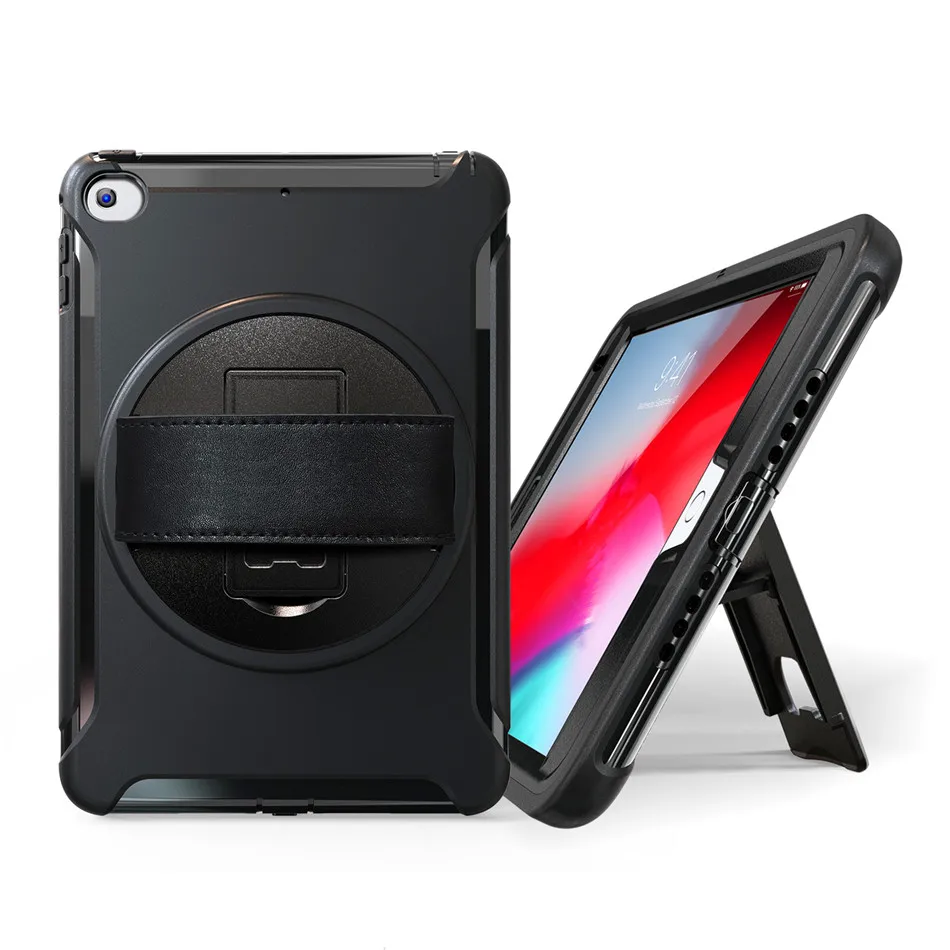 Черный Защитный чехол для ipad mini 5 mini 5 7,9 '', Чехол для ipad mini 4 с поворотом на 360 градусов с подставкой+ ремешок на руку+ ручка - Цвет: Черный