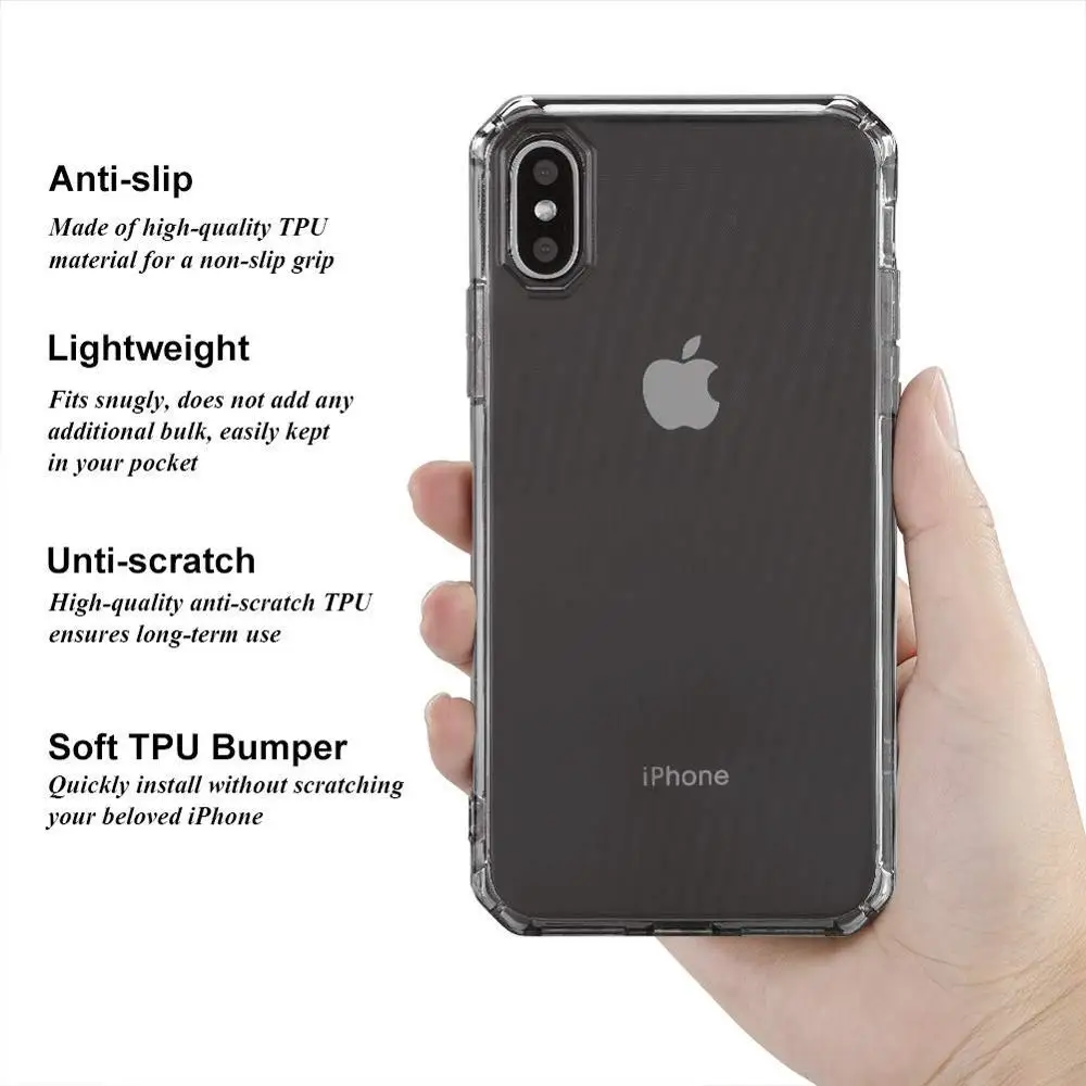 Противоударный бампер прозрачный ТПУ чехол для телефона iPhone XS XR Max X 8 7 6 6S Plus