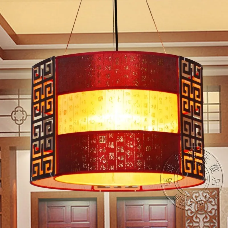 New Chinese chandelier pendant lamps living room dining creative sheepskin Wooden lamp aisle balcony |