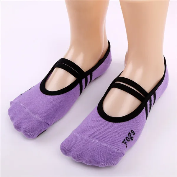 purple Спортивные Тапочки для йоги, женские нескользящие хлопковые носки для велоспорта, женские носки для пилатеса, носки для балета, защита каблука, профессиональные носки для йоги, танцев - Цвет: purple