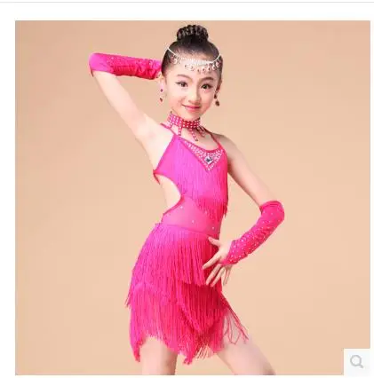 Бальные платья с бахромой для девочек Одежда латинских танцев длинными рукавами