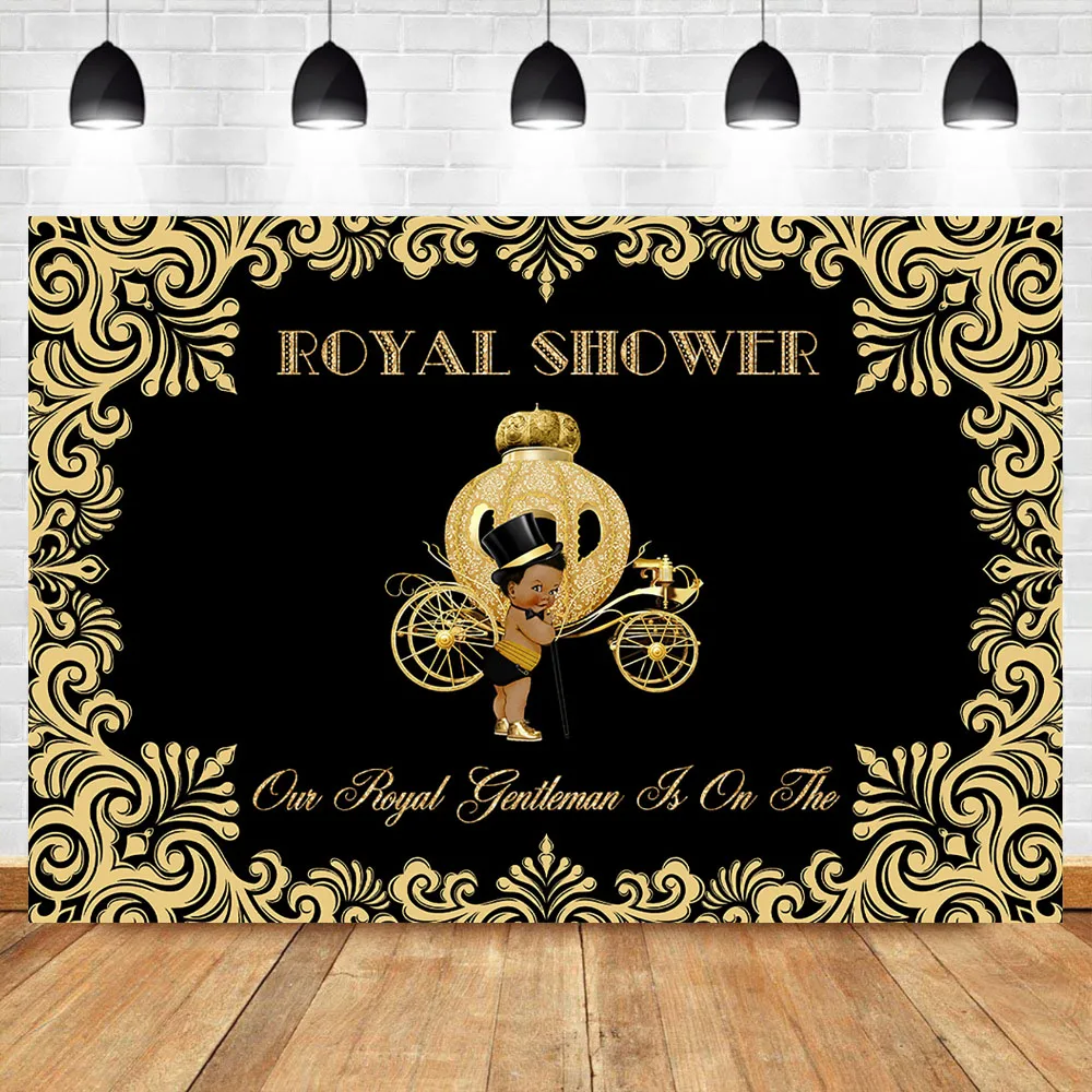 NeoBack Royal Baby Shower фотофоны Маленький принц золотой узор Тыква автомобиль темная