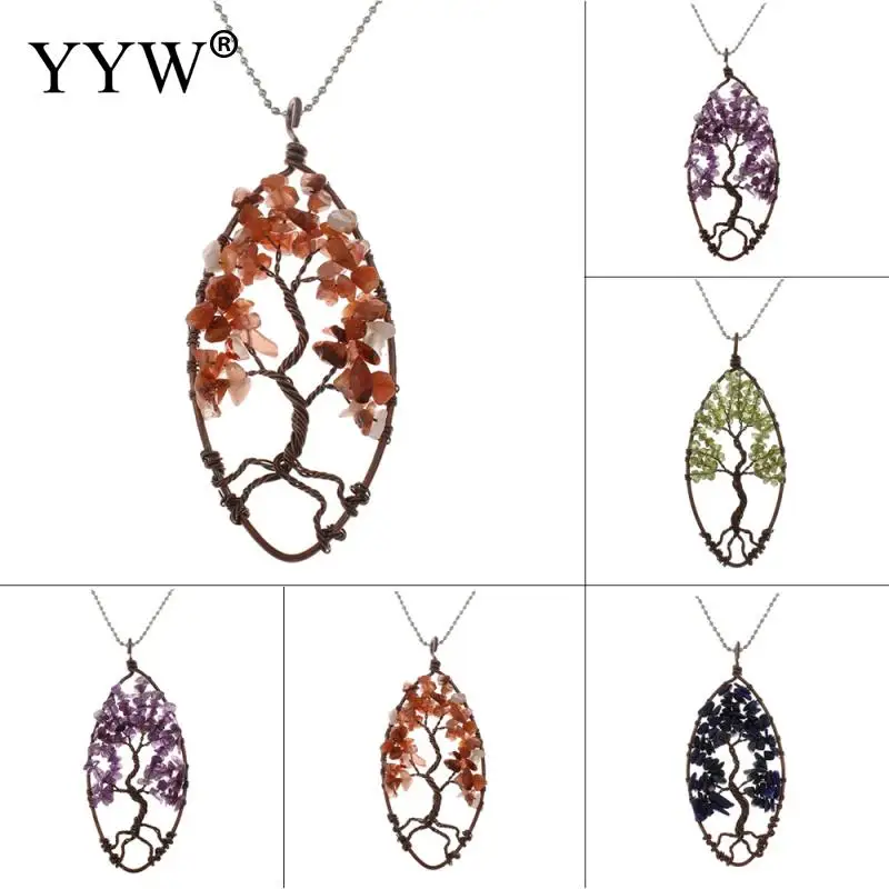 YYW 2017 Дерево жизни натуральный камень кулон ожерелье с латунной цепочкой конский