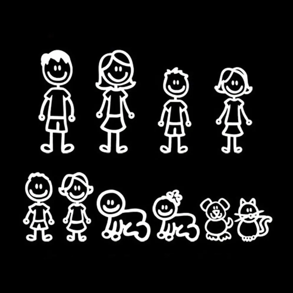 Kawaii Забавный Семья член декоративные светоотражающие Авто Наклейка с