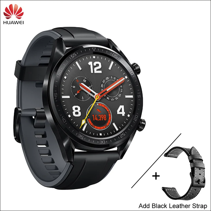 SBlack n Strap B Huawei Watch GT Смарт часы Поддержка gps NFC 14 дней Срок службы батареи 5 атм водонепроницаемый телефонный Звонок трекер сердечного ритма для Android iOS - Цвет: SBlack n Strap B