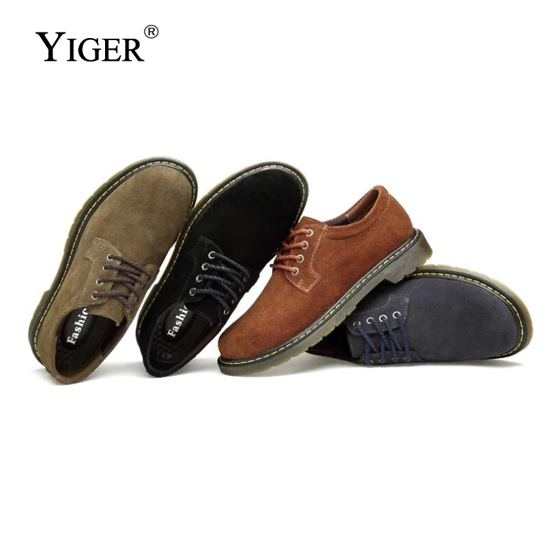 YIGER New Man Big Size Shoes Cow Suede Casual shoes Men Lace-up Oxfords Traveling Breathable 0118 | Обувь