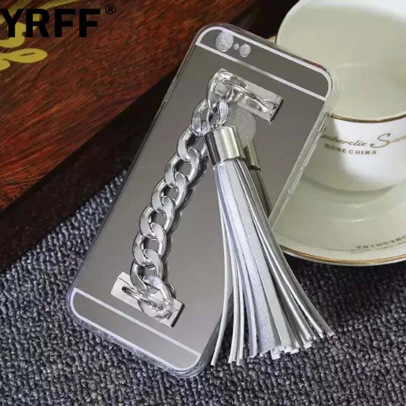 YRFF 2017 зеркальный чехол с металлической цепочкой для iphone 6 6S plus 5 5S 7 Plus кисточкой 6s