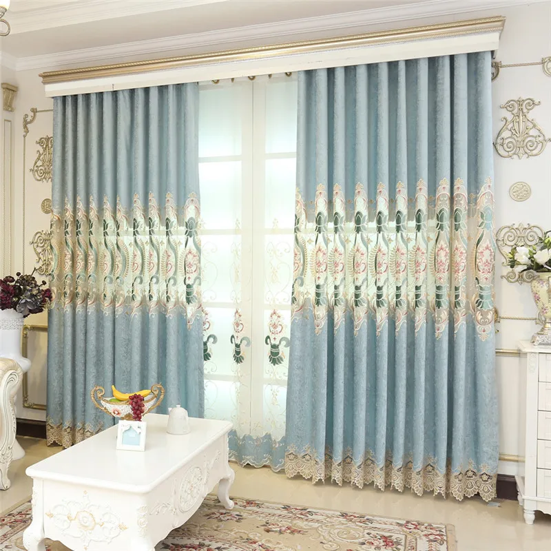 2019 new Blue luxury water-soluble embroidery European shade curtains for living room royal classic high-end bedroom | Дом и сад