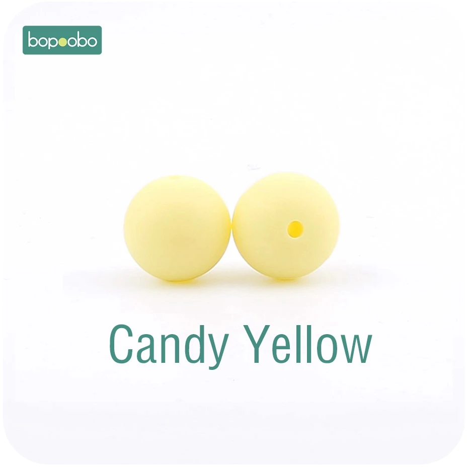 Candy Yellow Bopoobo 100 шт Детские принадлежности для кормления Силиконовые Бусины Пищевой Прорезыватель DIY Ювелирный Браслет Детская Игрушка прорезыватель 15 мм - Цвет: Candy Yellow