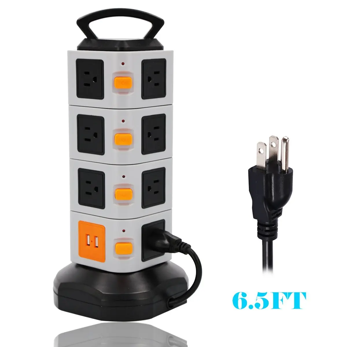 Вертикальный Мощность полоса 7/11/15 Розетка с USB штепсельная вилка американского стандарта розетки удлинитель для головок Стабилизатор напряжения 2500 Вт 10A 2 м/6.5ft удлинитель