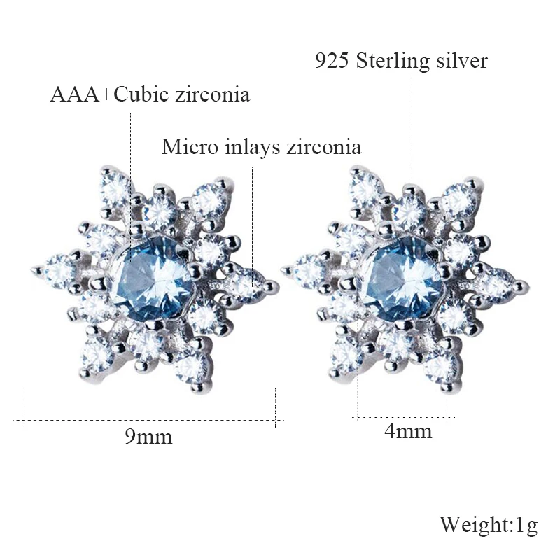 Fashion Snowflake Snow Flower Gift Edelweiss Brilliant Real Zircon Charms 925 Sterling Silver Stud Earrings Jewelry | Украшения и