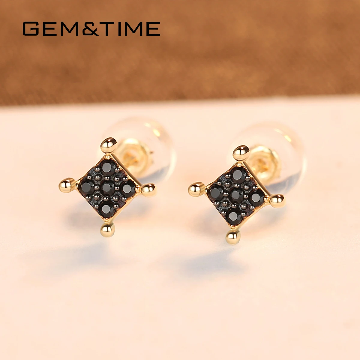 Gem& Time, роскошные квадратные черные шпинели, серьги-гвоздики для женщин, чистое 14 к желтое золото, ювелирные изделия Brincos De Ouro Pur Au585, подарки E14088