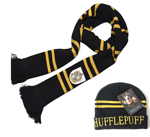 Hufflepuff Scarf Cap Шарф волшебника Гриффиндор шарф+ шапка/шапка+ галстук+ носки мягкие теплые шарфы Гермиона Рон костюмы подарок на Хэллоуин - Цвет: Hufflepuff Scarf Cap