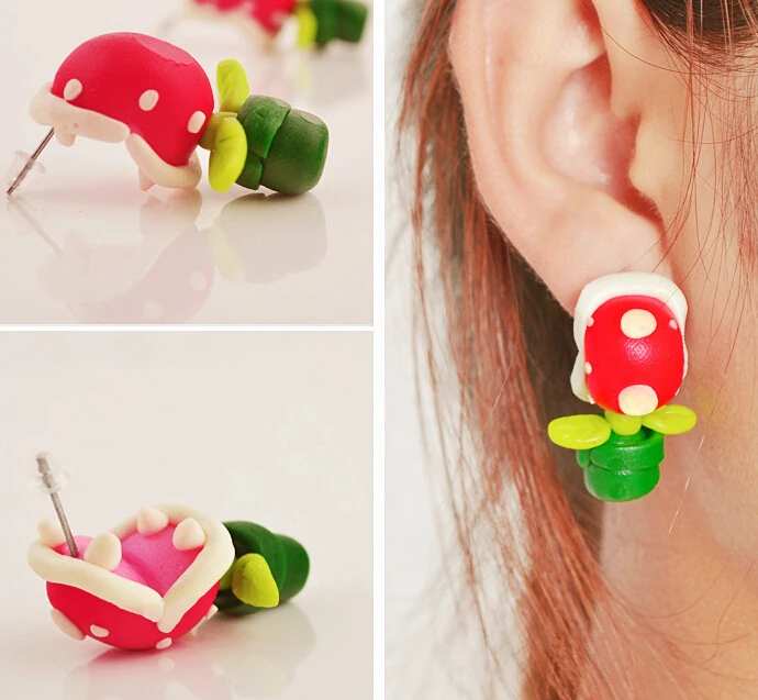

Fashion Handmade Polymer Clay Earrings Animal Cat Fish Fox Panda Tiger Squirrel Piranha Plant Earring Wholesale 12 Pairs